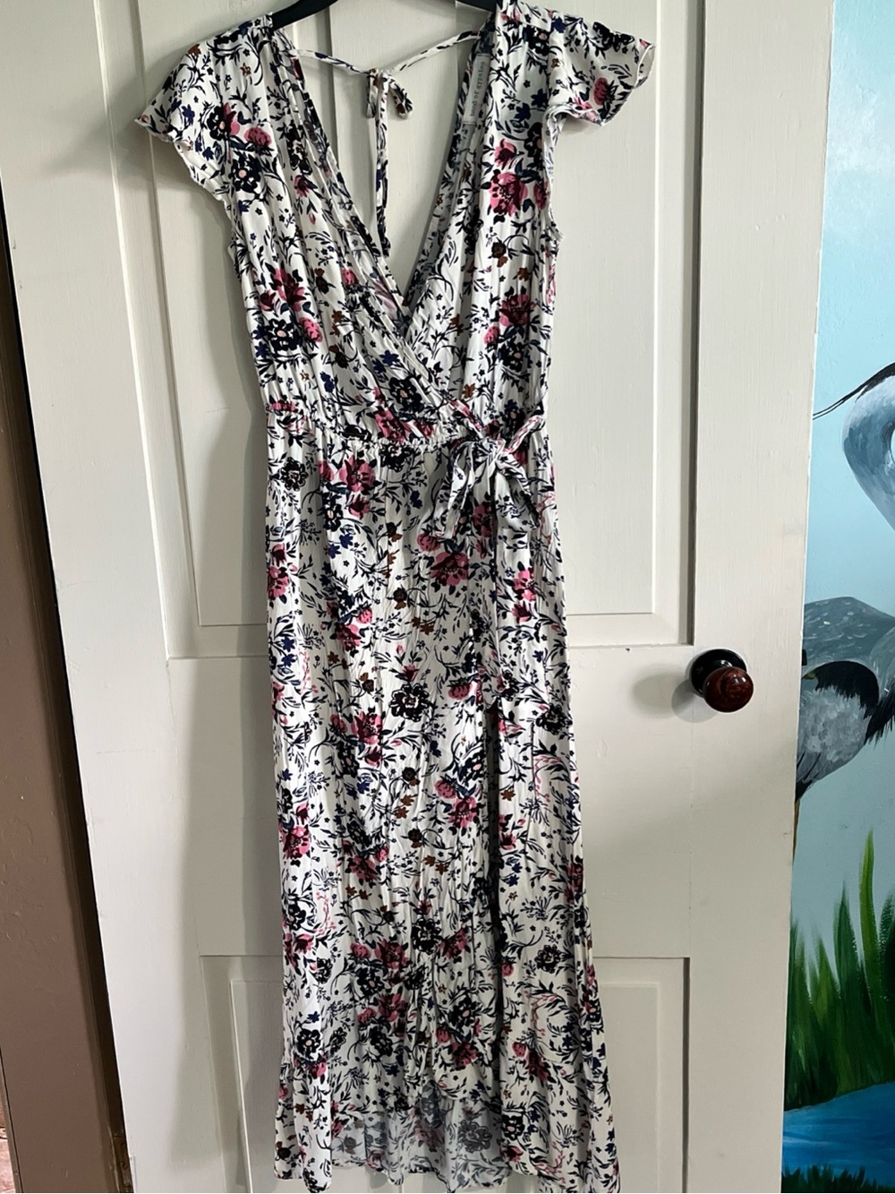 Band of Gypsies White Maxi Dress with Pink & Navy Floral Print